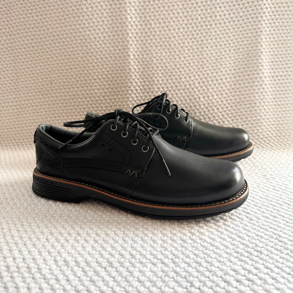 Merrell Black Leather Realm Lace Oxford Lace Up Casual Shoes Comfort NIB 9.5